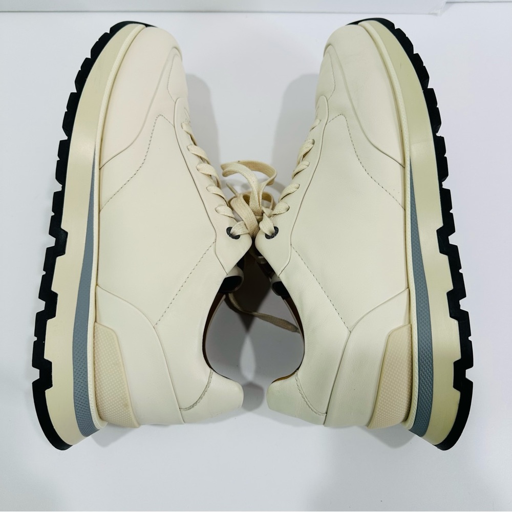 HUGO BOSS MENS BURNISH ITALIAN LEATHER SIZE 8 CREAM LOW TOP TRAINERS SNEAKERS - Picture 10 of 13